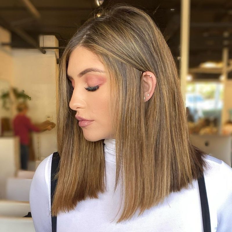 16. Straight-Cut Chestnut Lob with Highlights