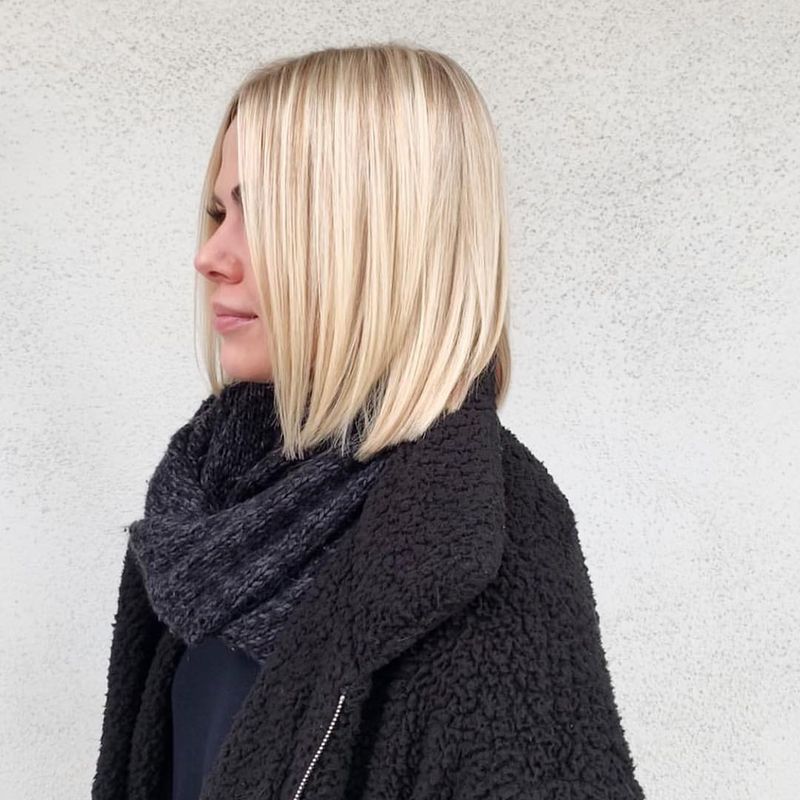 6. Straight Platinum Lob with Center Part