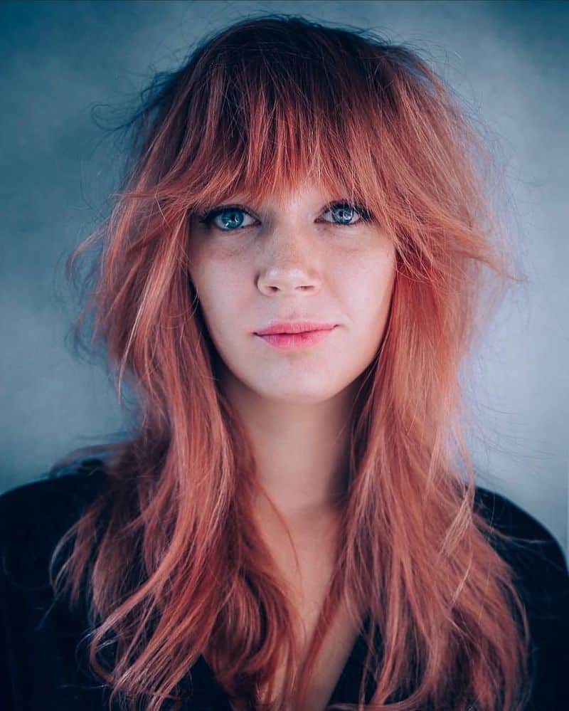 35. Strawberry Blonde Long Shag with Full Fringe