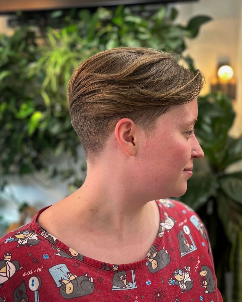 25. Swept-Back Undercut with Golden Brown Tones