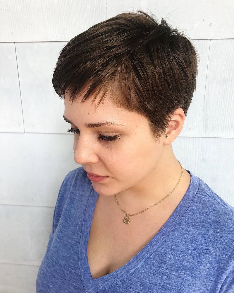 64. Tapered Brunette Crop with Baby Bangs