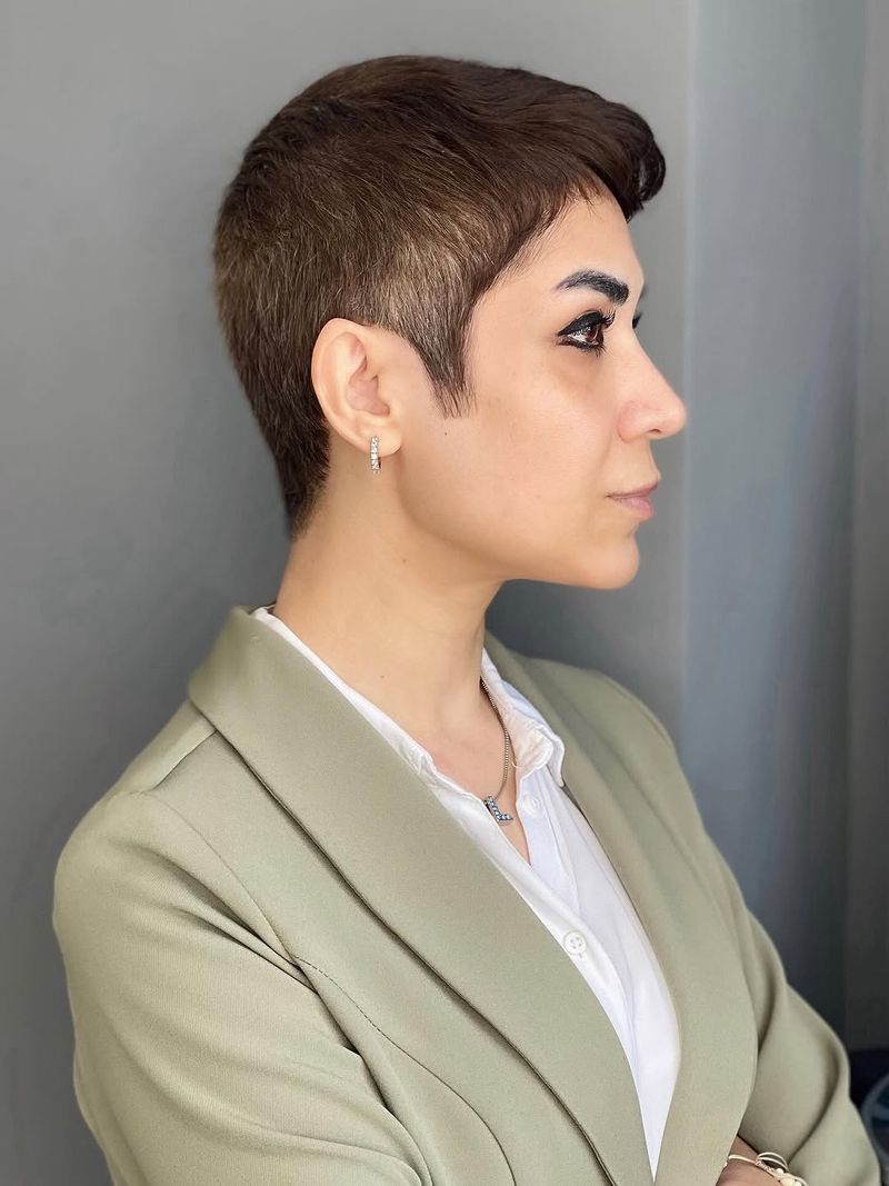 29. Tapered Brunette Crop with Micro Fringe