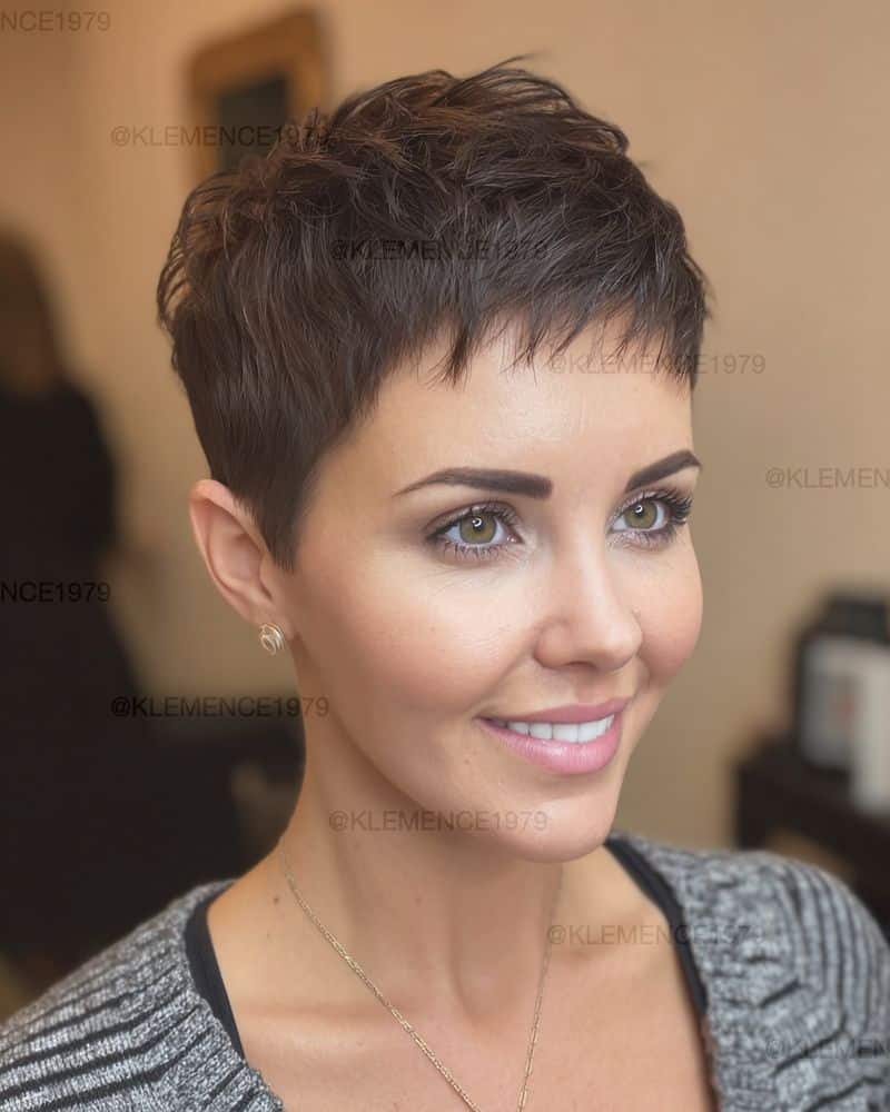 9. Tapered Brunette Crop with Micro Fringe