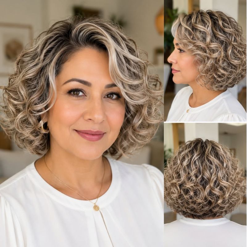 52. Textured Ash Blonde Curly Bob