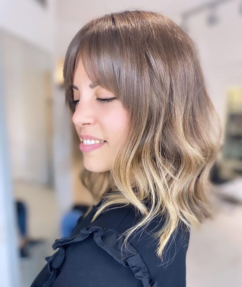 37. Textured Ash Blonde Lob with Soft Fringe