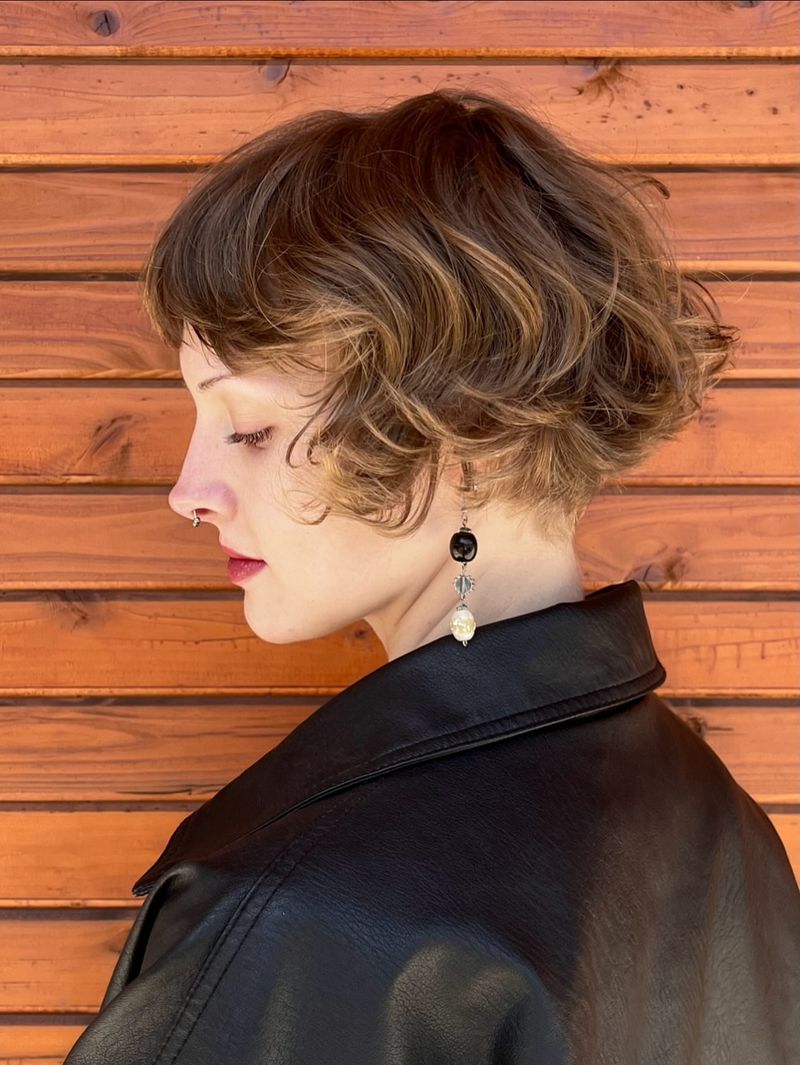 25. Textured Brown French Bob with Mini Bangs