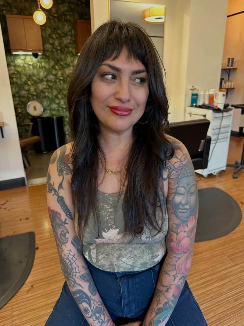 2. Textured Dark Shag with Micro Bangs