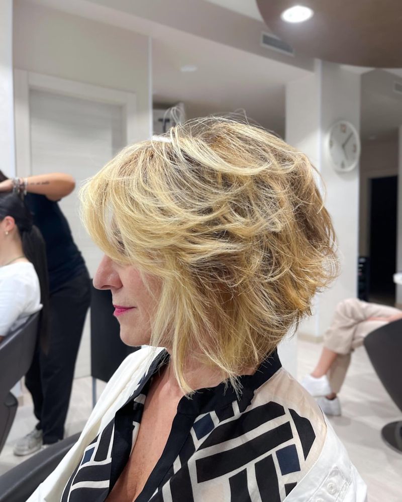 3. Textured Honey Blonde Layered Bob