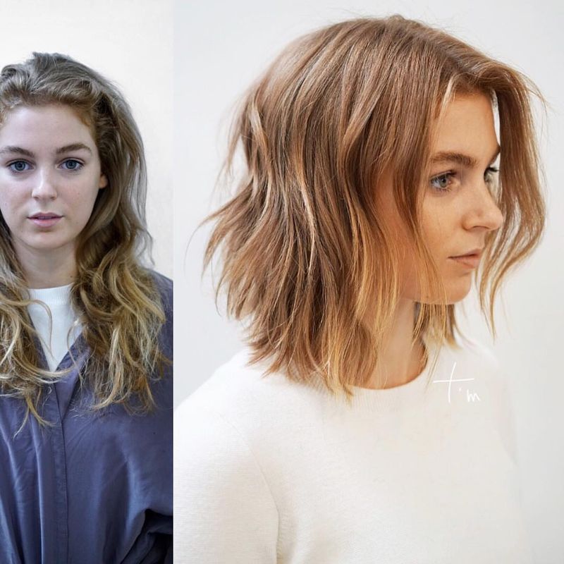 30. Textured Honey Blonde Lob with Long Layers