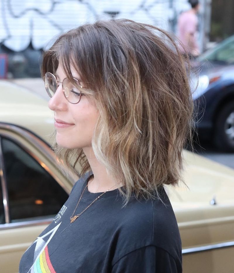 5. Textured Lob with Tousled Bangs