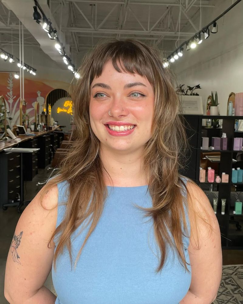 9. Textured Shag with Micro Bangs