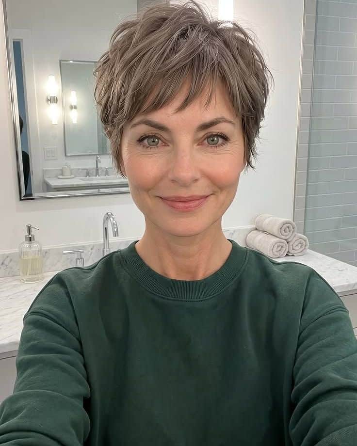55. Tousled Ash Brown Crop with Wispy Bangs