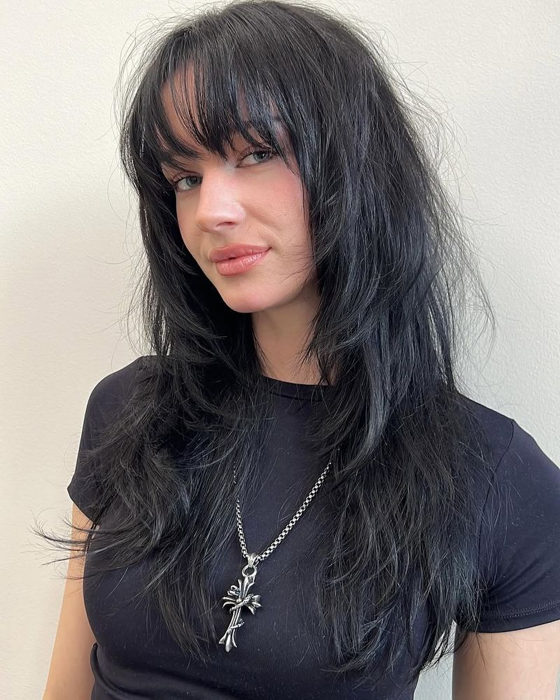23. Tousled Black Shag with Feathered Fringe