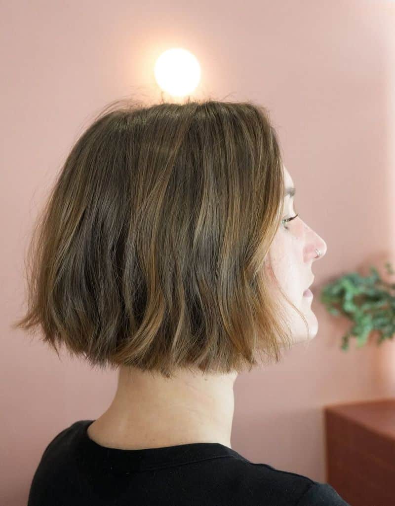 23. Tousled Caramel Brown Blunt Cut
