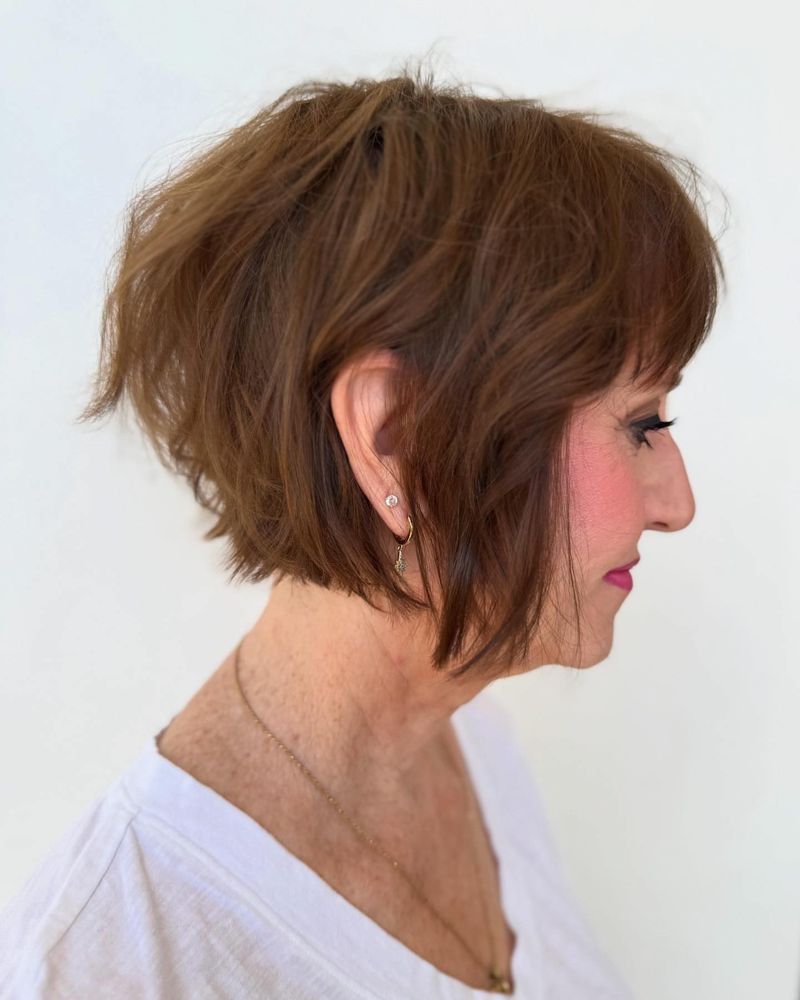 48. Tousled Caramel Stacked Bob