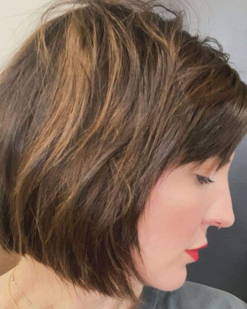 19. Tousled Chestnut Bob with Soft Bangs