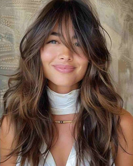 29. Tousled Chestnut Shag with Full Fringe
