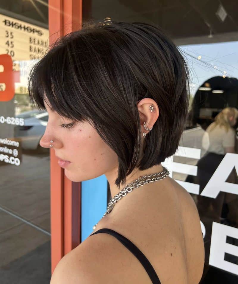 22. Tousled Dark Bob with Soft Bangs