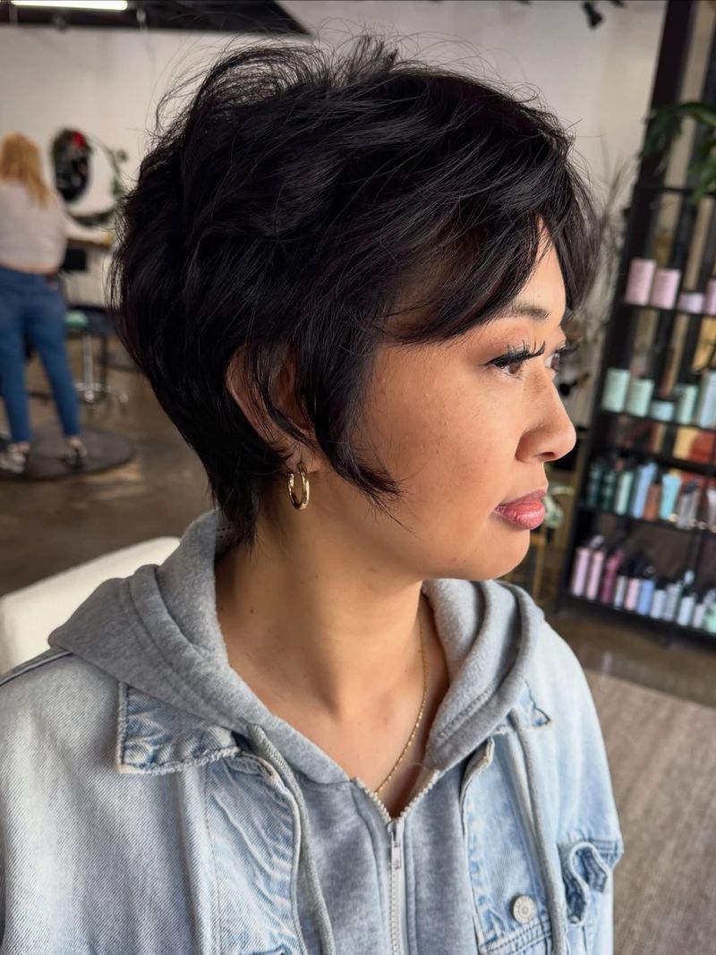 11. Tousled Dark Pixie with Tucked Sides