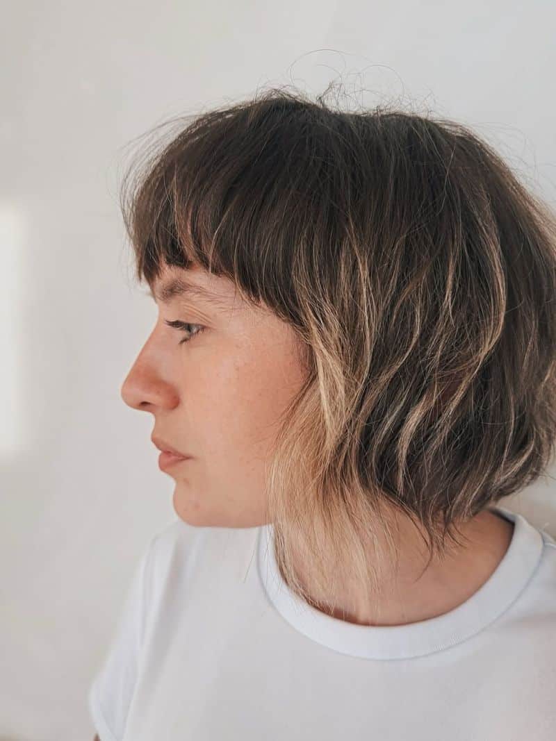30. Tousled French Bob with Blunt Bangs