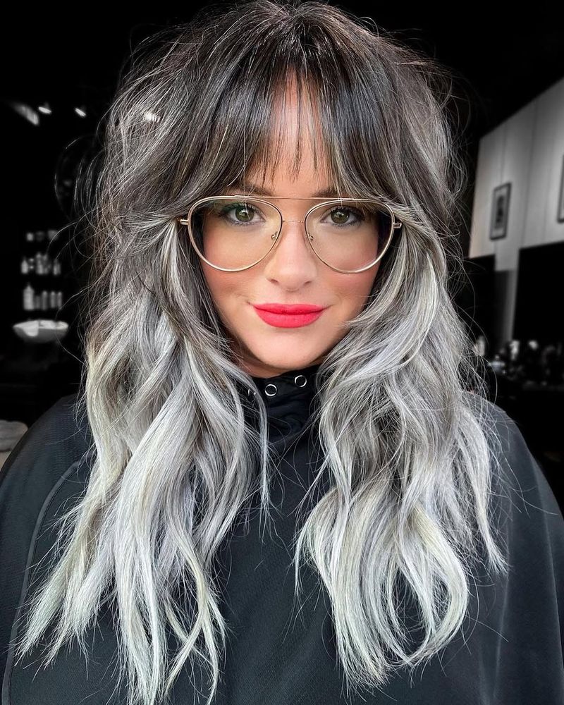 24. Tousled Shag with Bright Silver Money Pieces