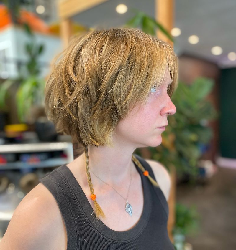 49. Tousled Shaggy Bob with Micro Braids