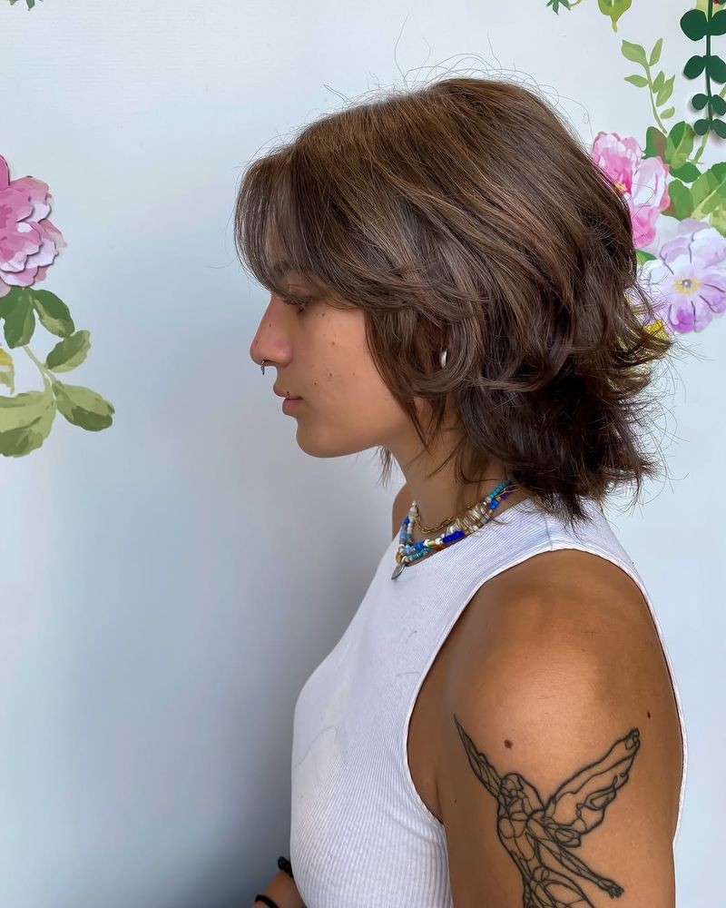 32. Tousled Shaggy Brown Bob with Sweeping Layers