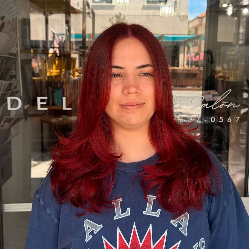 44. Vibrant Crimson Layered Blowout