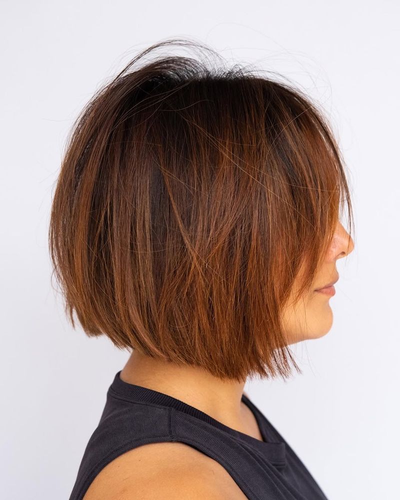 7. Warm Auburn Choppy Bob