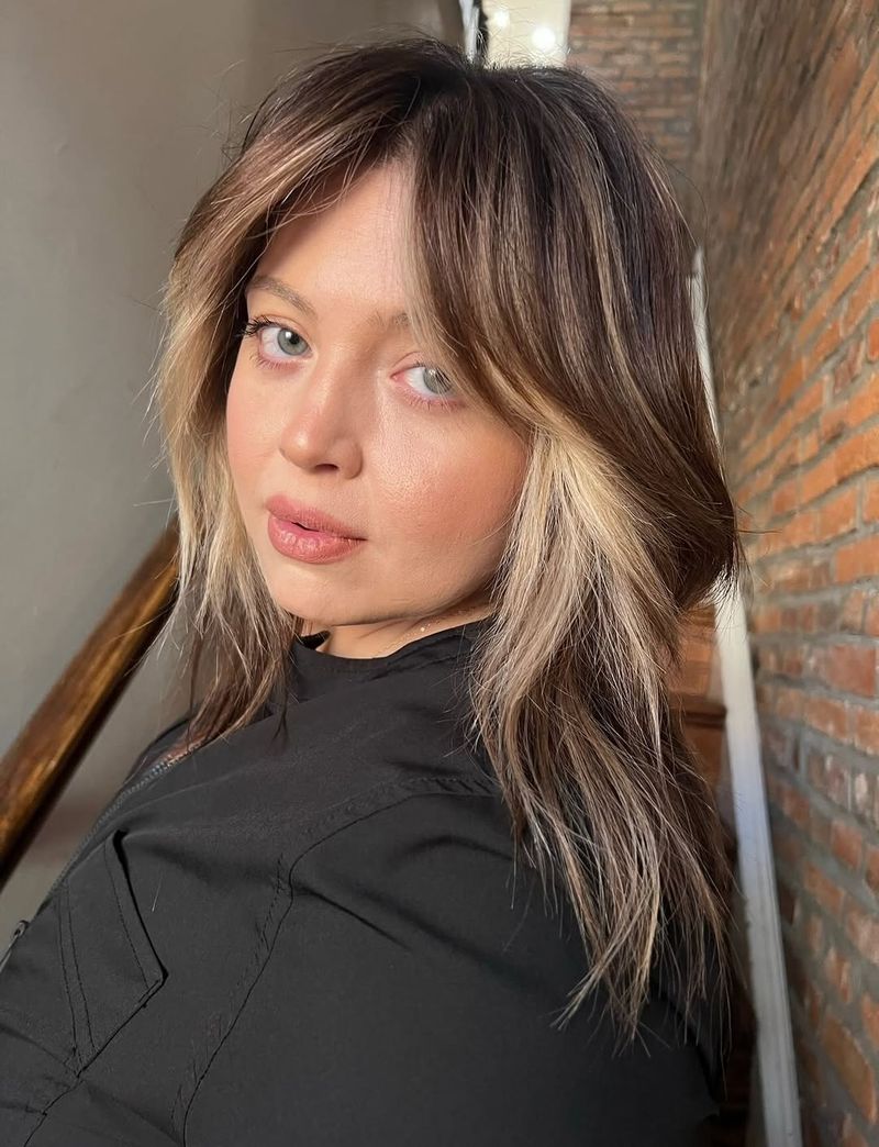 42. Warm Brown Shag with Creamy Blonde Front Streaks