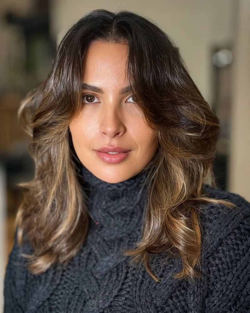 55. Warm Brunette Blowout Shag