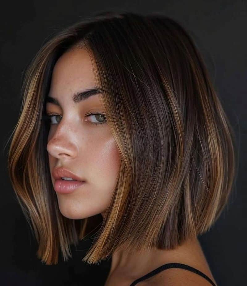 4. Warm Caramel Highlighted Bob