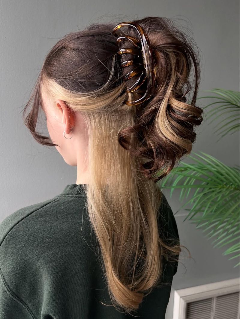 5. Warm Chestnut and Vanilla Claw Clip Updo