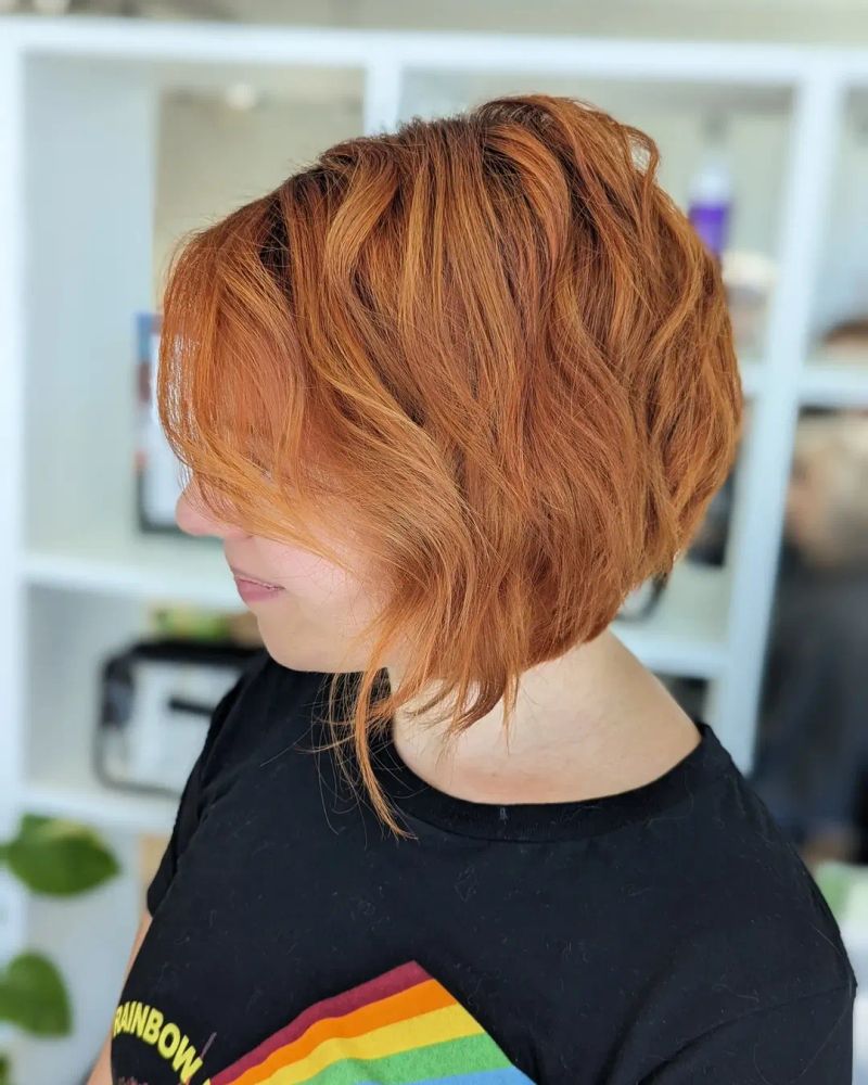 17. Wavy Copper Angled Bob